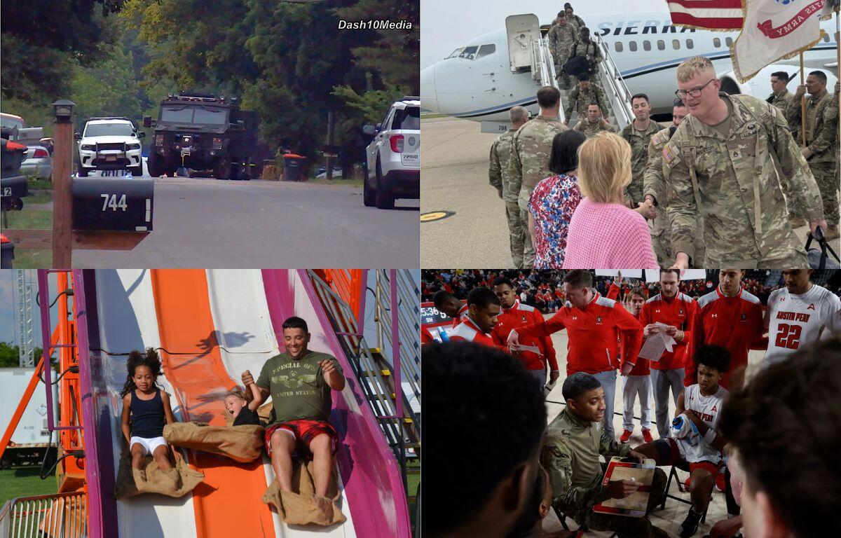 Clockwise from the top left, police standoff, Fort Campbell troop return, Govs basketball and summer fun guide.