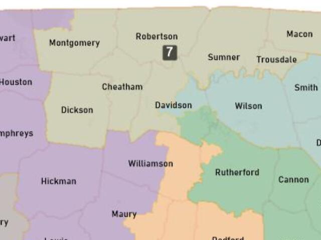 The new Congress Tennessee District 7 map proposed this week in the General Assembly. (Contributed)