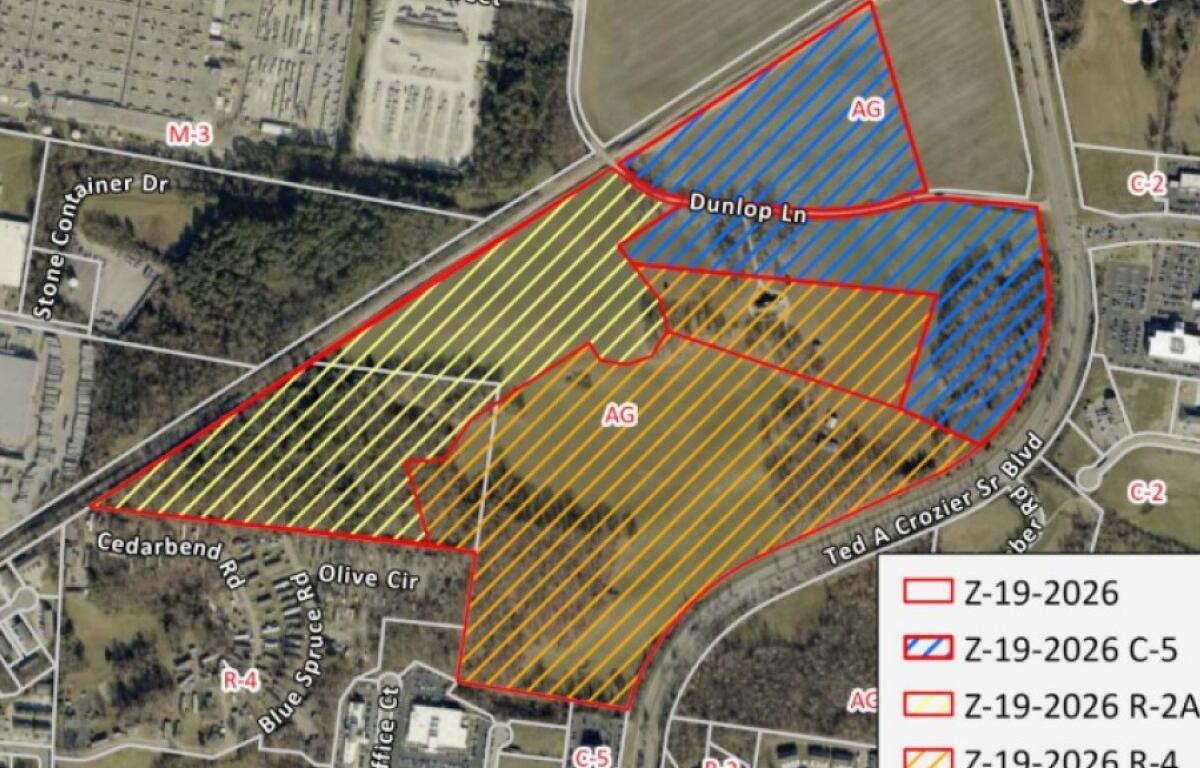 Zoomed in aerial map of 134-acre proposed rezone off Ted A. Crozier Blvd. (Regional Planning Commission, Contributed)