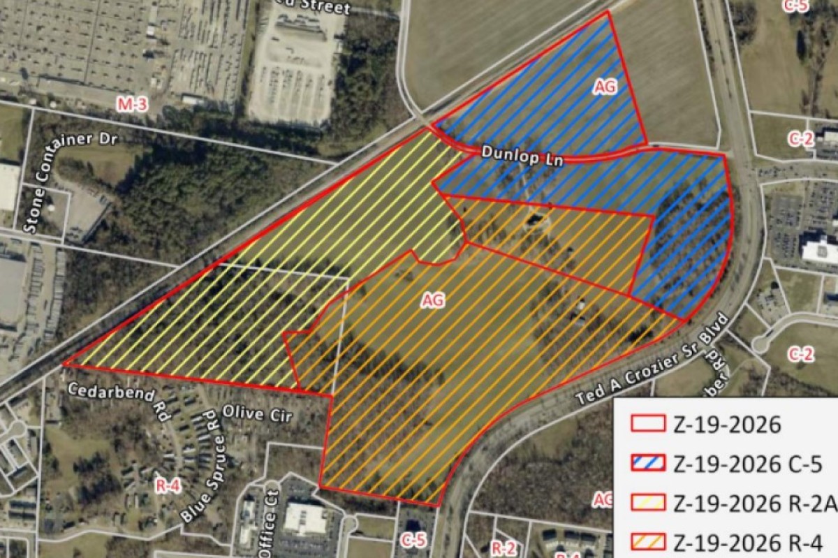 Zoomed in aerial map of 134-acre proposed rezone off Ted A. Crozier Blvd. (Regional Planning Commission, Contributed)