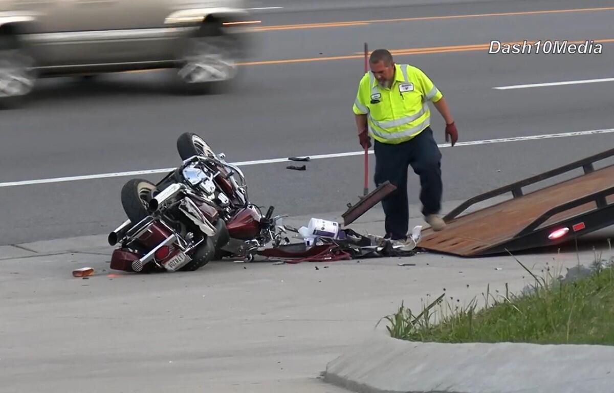 A motorcycle crashed on Highway 48/13 on April 3, 2026. (Enrique Hernandez, Dash 10 Media)
