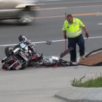 A motorcycle crashed on Highway 48/13 on April 3, 2026. (Enrique Hernandez, Dash 10 Media)