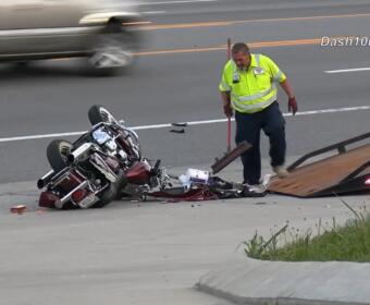 A motorcycle crashed on Highway 48/13 on April 3, 2026. (Enrique Hernandez, Dash 10 Media)