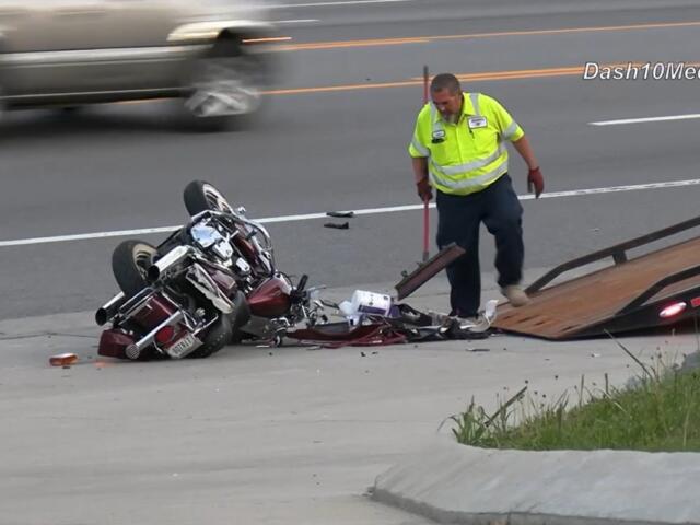 A motorcycle crashed on Highway 48/13 on April 3, 2026. (Enrique Hernandez, Dash 10 Media)