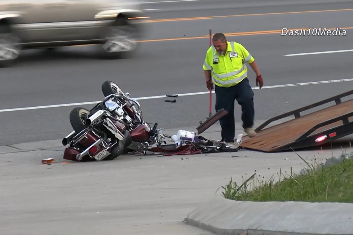 A motorcycle crashed on Highway 48/13 on April 3, 2026. (Enrique Hernandez, Dash 10 Media)