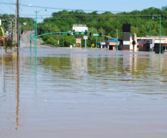 The view looking up Boot Hill from Second Street on May 3 during the 2010 flood. (Clarksville Now archives)