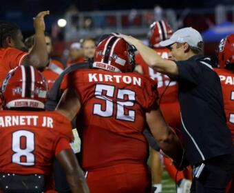 The No. 22-ranked Austin Peay football team defeated Morehead State, 56-7, in its 2025 home opener at Fortera Stadium on September 13, 2025, in Clarksville, Tennessee. (Robert Smith, APSU Athletics)