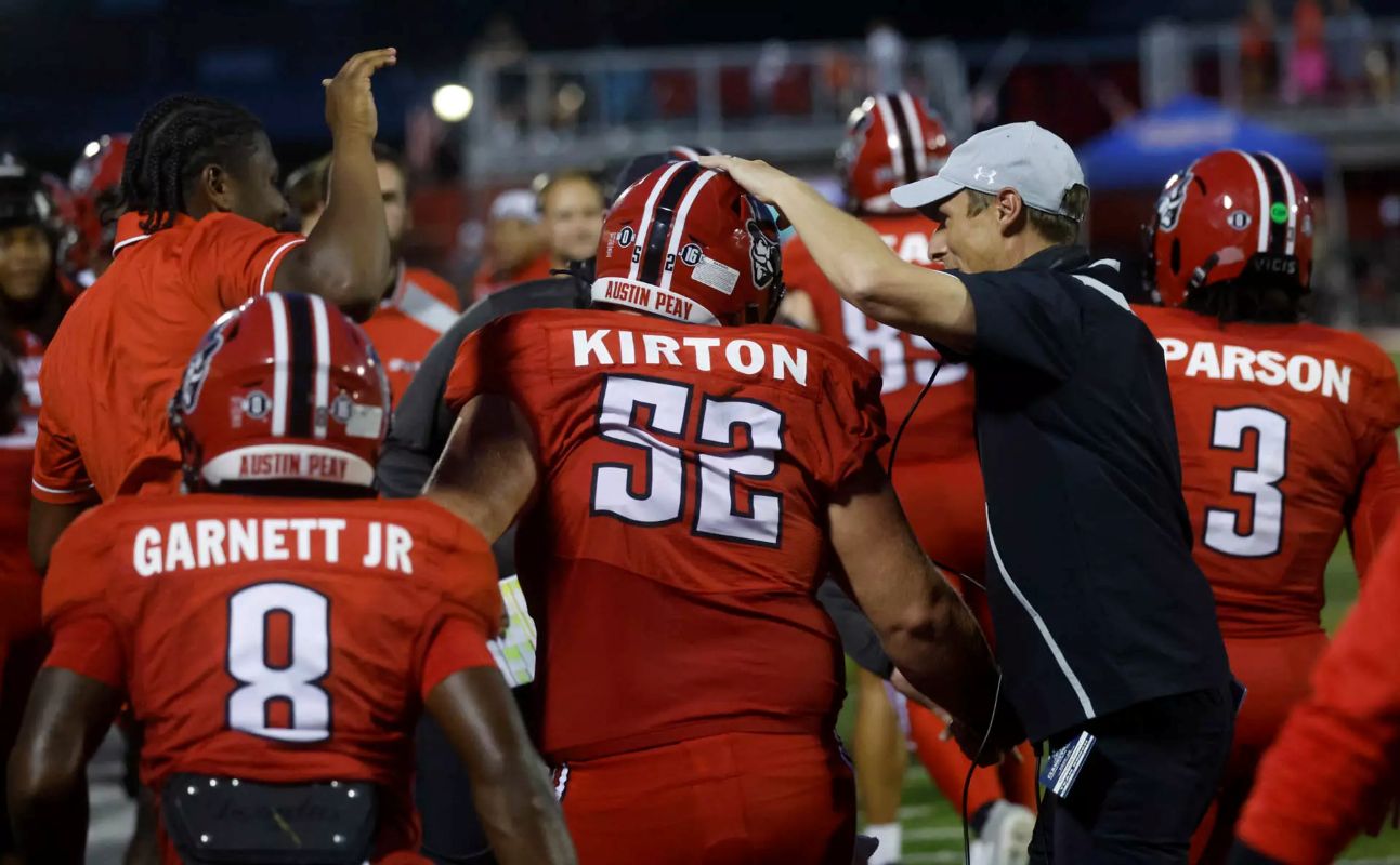 The No. 22-ranked Austin Peay football team defeated Morehead State, 56-7, in its 2025 home opener at Fortera Stadium on September 13, 2025, in Clarksville, Tennessee. (Robert Smith, APSU Athletics)