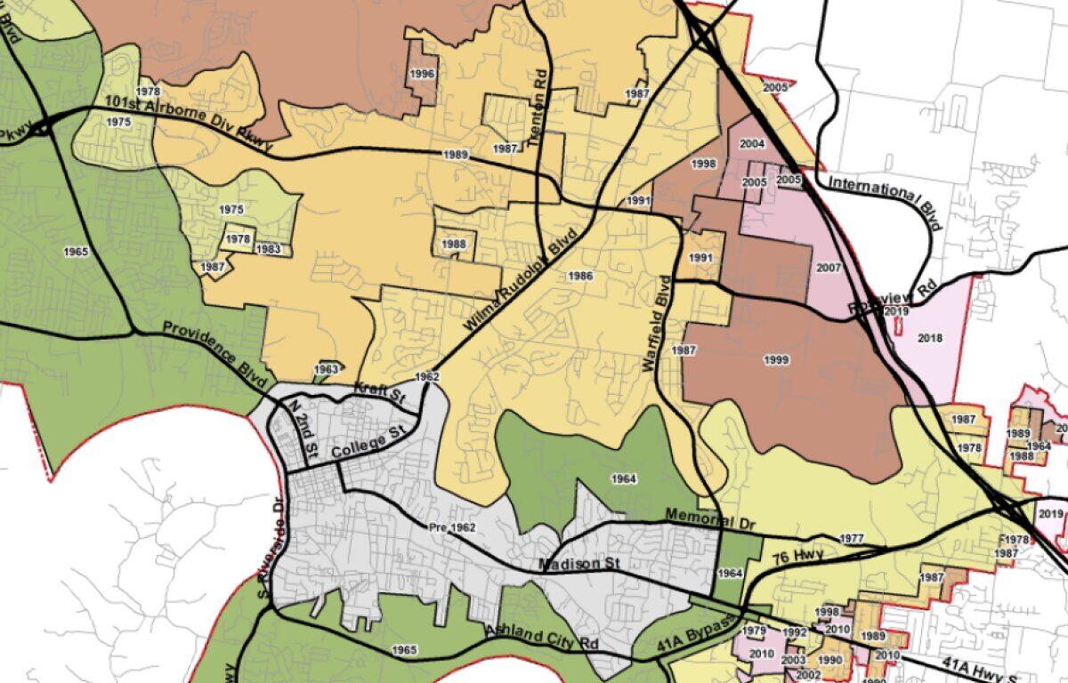 A partial view of Clarksville annexations by year, from 1962 up to February 2020. (CMC Regional Planning Commission, contributed)