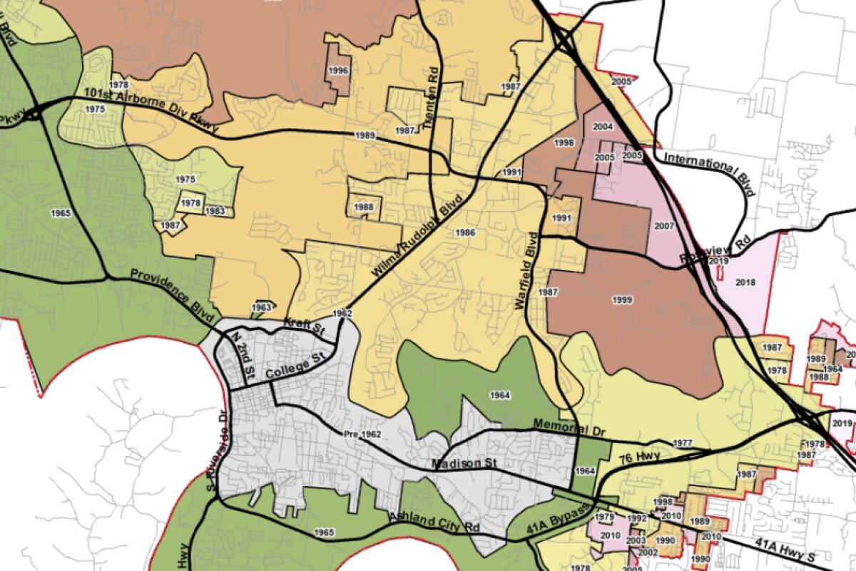 A partial view of Clarksville annexations by year, from 1962 up to February 2020. (CMC Regional Planning Commission, contributed)
