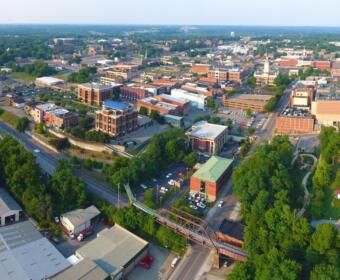 An aerial view of downtown Clarksville in June 2026. (CMC EDC, contributed)