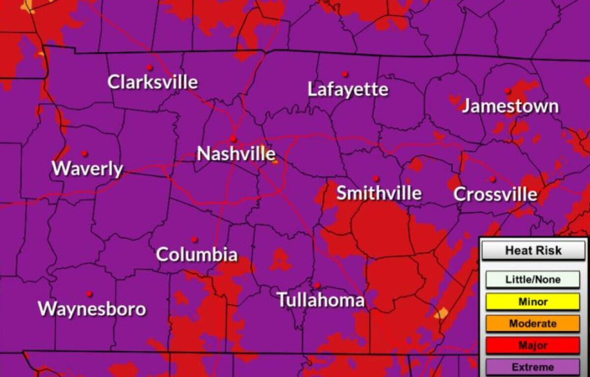 Heat risk starting Monday, June 29, 2026, in Middle Tennessee. (NWS, contributed)