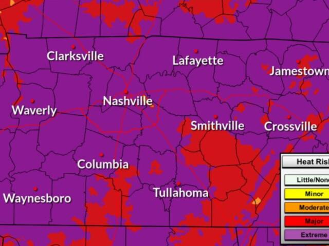 Heat risk starting Monday, June 29, 2026, in Middle Tennessee. (NWS, contributed)
