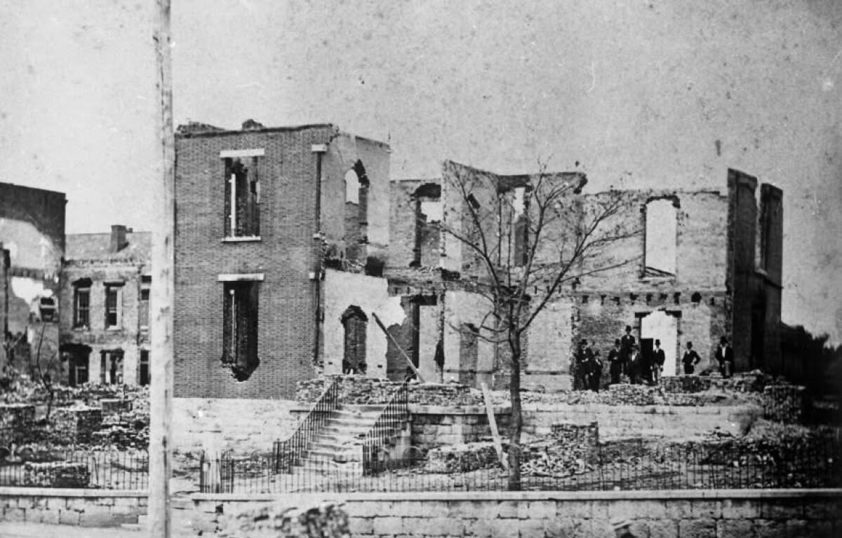 The ruins of the 1843 Montgomery County Courthouse on Franklin Street following the Great Fire of 1878. (Historic Clarksville, Montgomery County Archives, Ursula Beach collection, contributed)