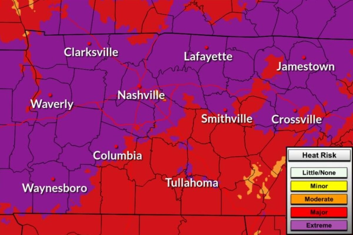 Heat risk starting Monday, June 29, 2026, in Middle Tennessee. (NWS, contributed)