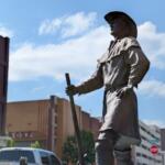 The statue of John Montgomery, the namesake of Montgomery County, on First Street outside Clarksville City Hall on June 11, 2026. (Chris Smith)