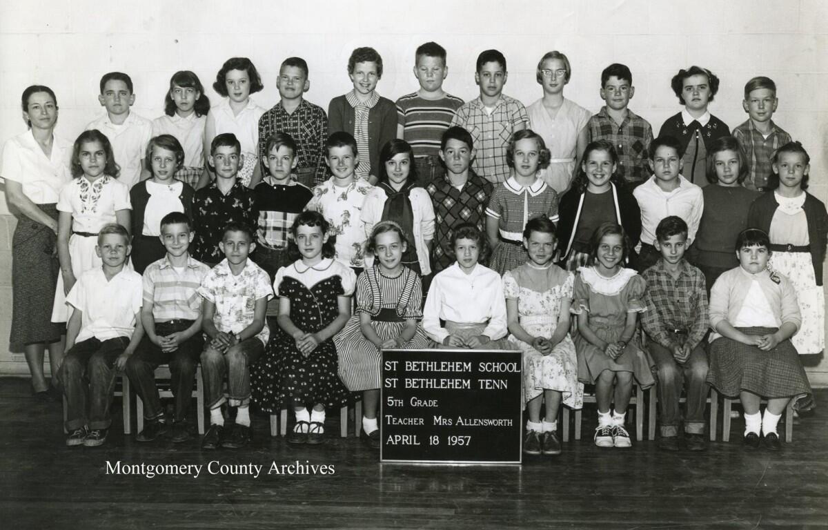 St. Bethlehem School 5th Grade class photo, with teacher Mrs. Allensworth, in April 1957. At the time, St. B would have been a Montgomery County School. (Montgomery County Archives, contributed)