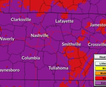 Heat risk this week as of Tuesday, June 30, 2026, in Middle Tennessee. (NWS, contributed)