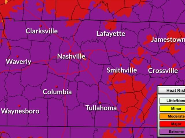 Heat risk this week as of Tuesday, June 30, 2026, in Middle Tennessee. (NWS, contributed)