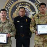Clarksville Police Chief Ty Burdine with U.S. Army Sgt. Maisen Temple (left) and Sgt. Jacob Paz on June 24, 2026. (Scott Beaubien, contributed)
