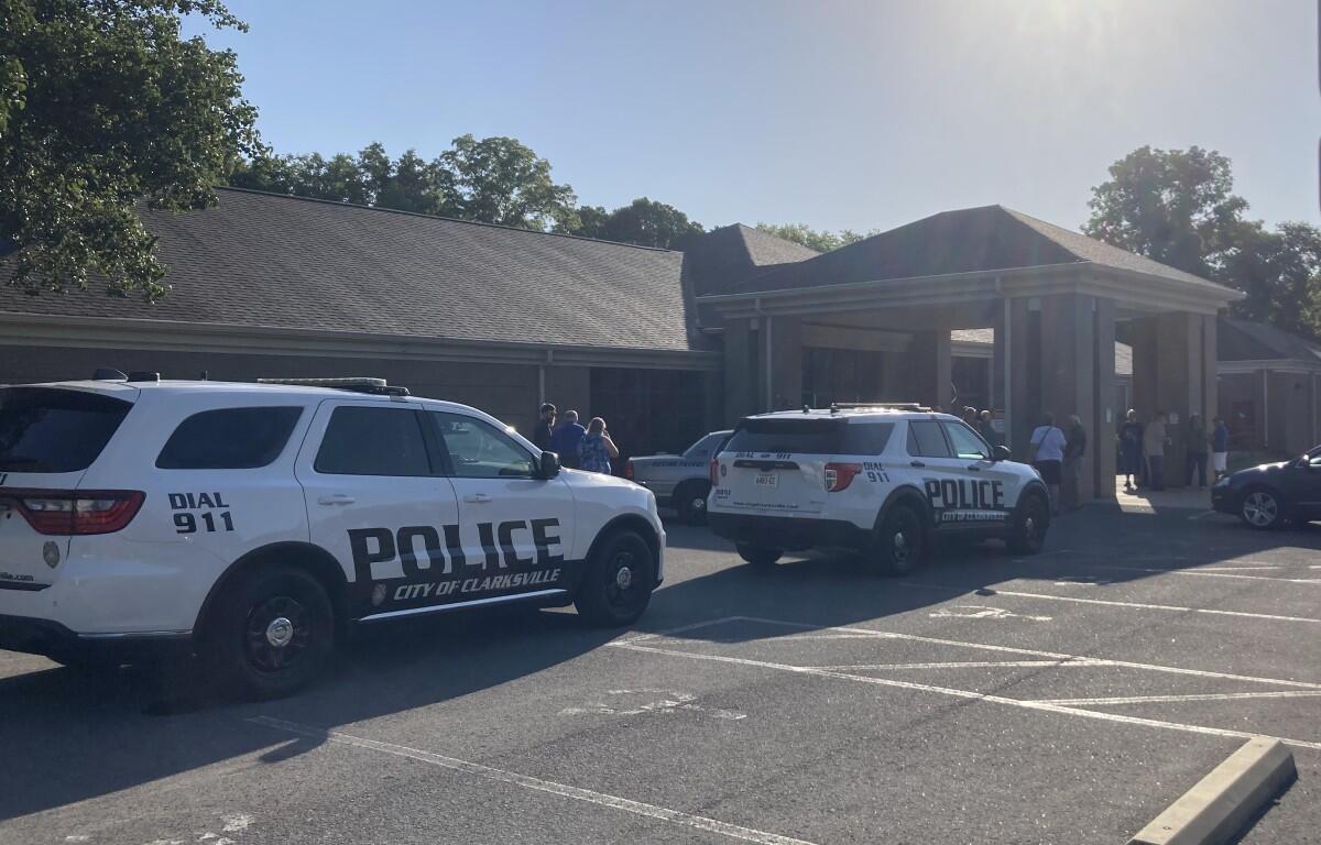 Clarksville Police outside 953 Clark Street on July 1, 2026, while barring entry. (Christian Brown)