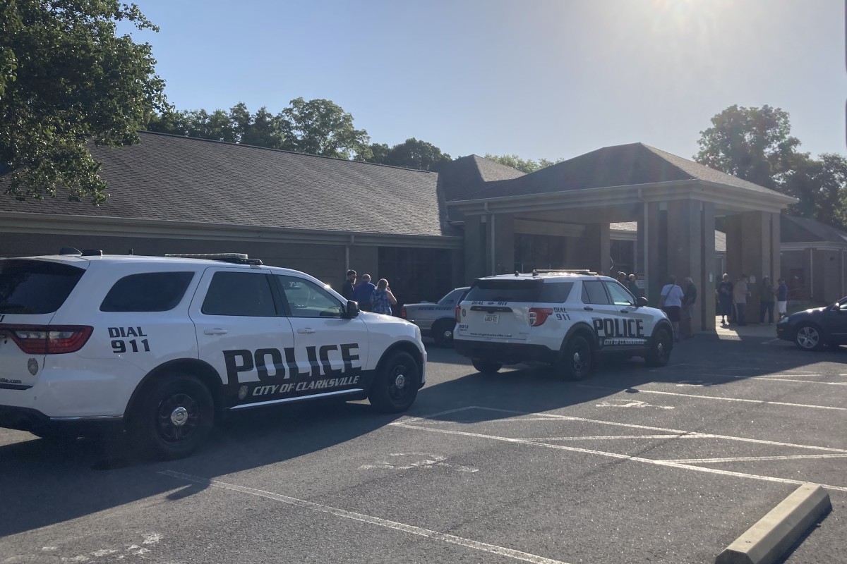 Clarksville Police outside 953 Clark Street on July 1, 2026, while barring entry. (Christian Brown)