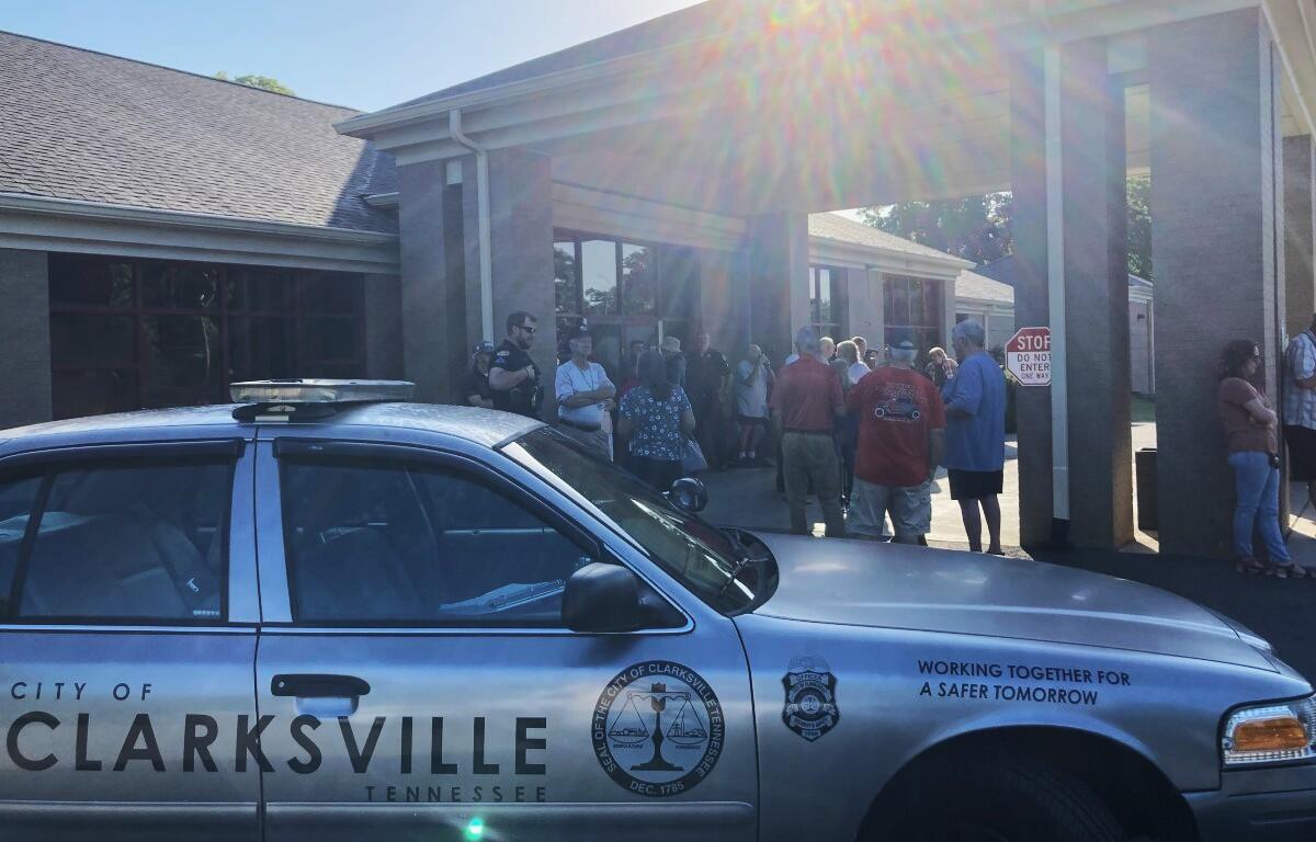 Clarksville Police outside 953 Clark Street on July 1, 2026, while barring entry. (Christian Brown)