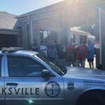 Clarksville Police outside 953 Clark Street on July 1, 2026, while barring entry. (Christian Brown)