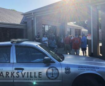 Clarksville Police outside 953 Clark Street on July 1, 2026, while barring entry. (Christian Brown)