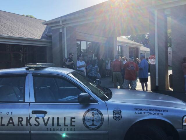 Clarksville Police outside 953 Clark Street on July 1, 2026, while barring entry. (Christian Brown)