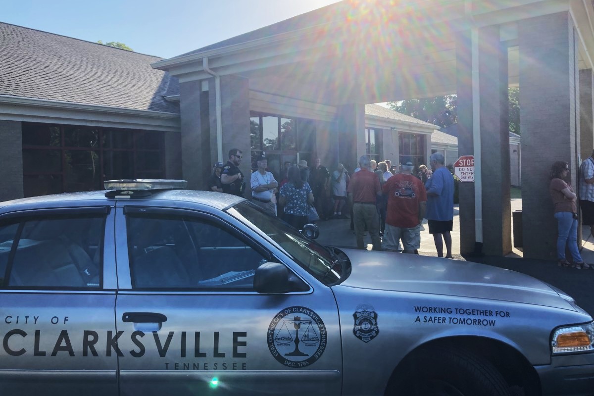 Clarksville Police outside 953 Clark Street on July 1, 2026, while barring entry. (Christian Brown)