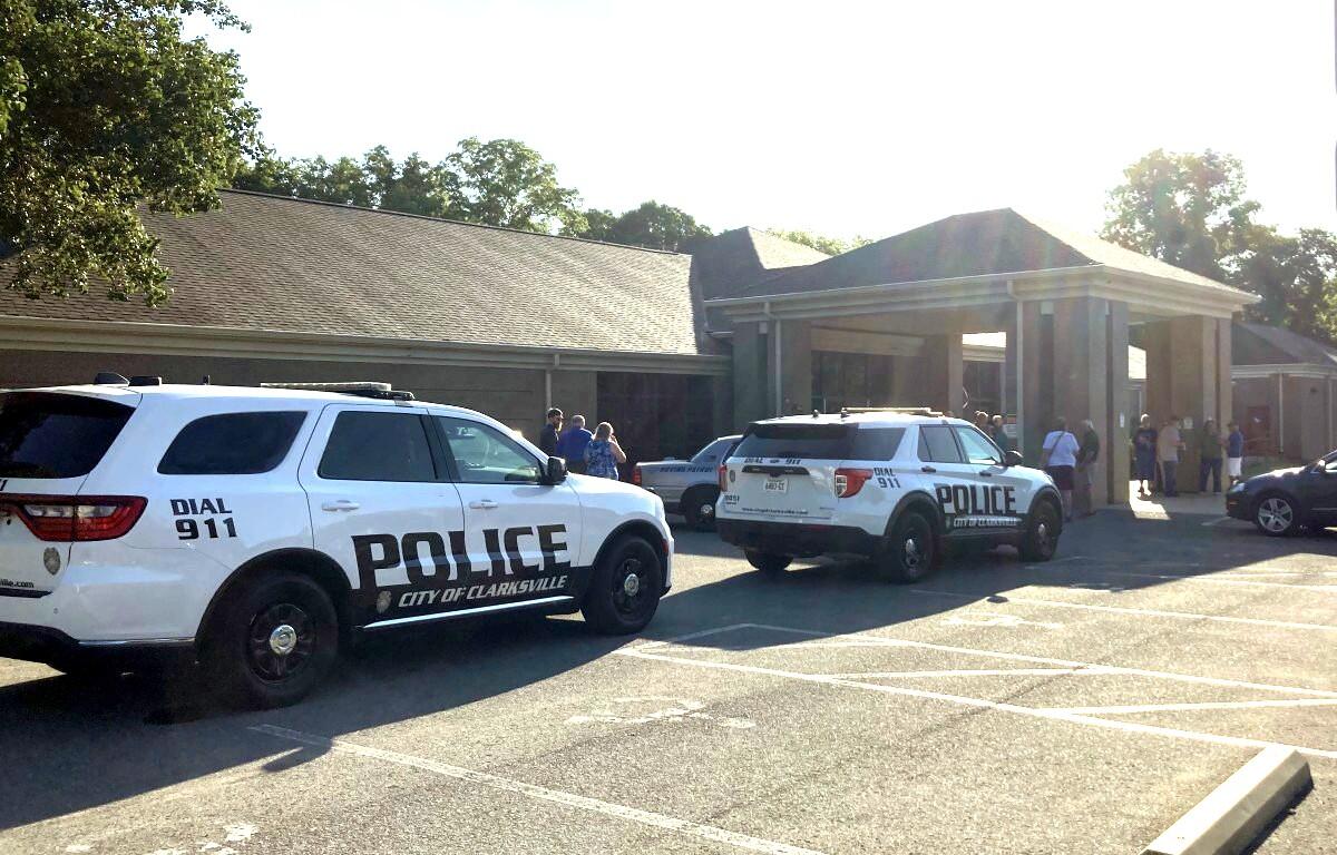 Clarksville Police outside 953 Clark Street on July 1, 2026, while barring entry. (Christian Brown)