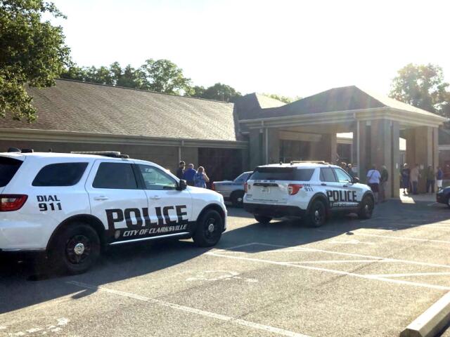 Clarksville Police outside 953 Clark Street on July 1, 2026, while barring entry. (Christian Brown)