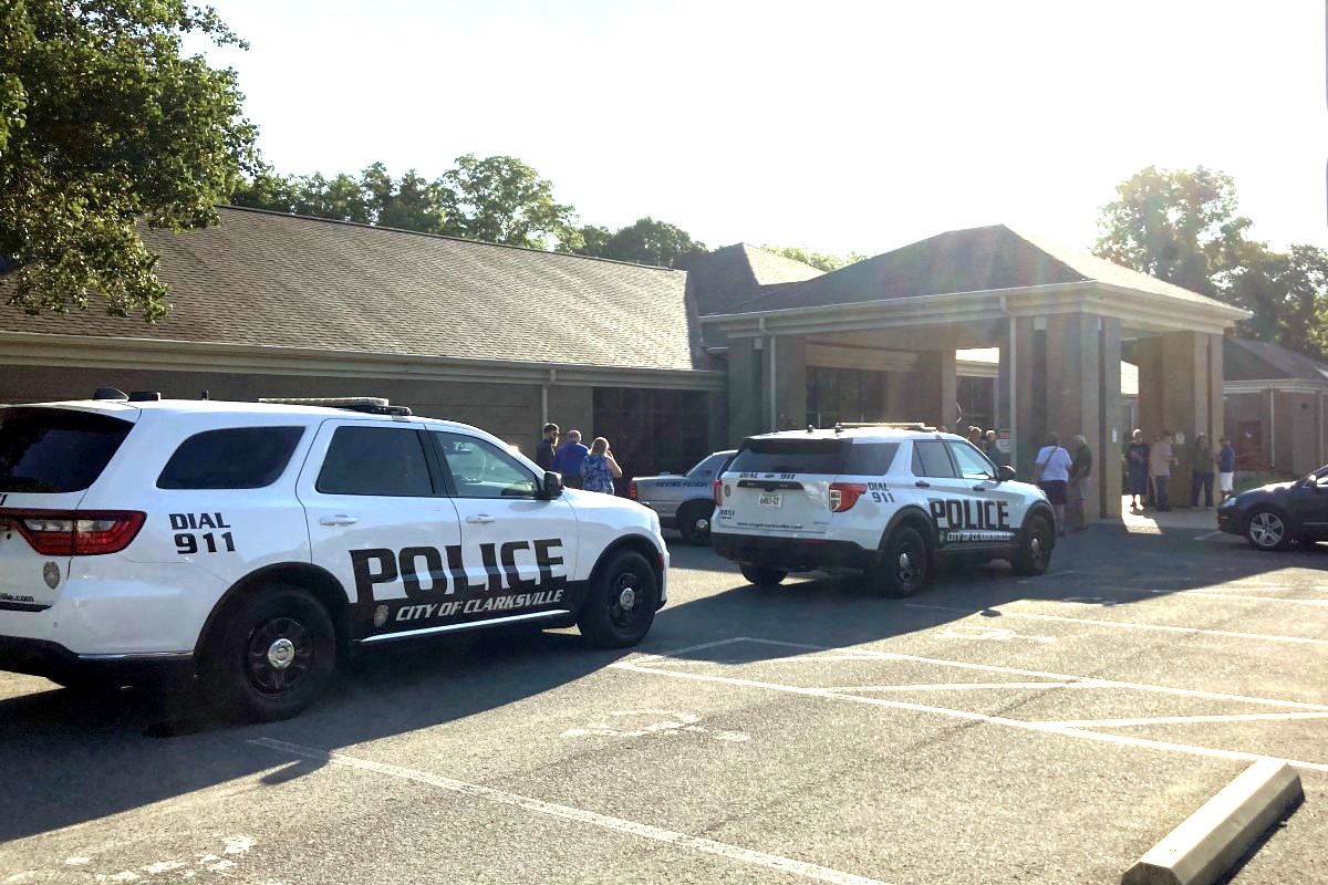 Clarksville Police outside 953 Clark Street on July 1, 2026, while barring entry. (Christian Brown)