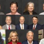 Collage of twelve professional headshots against a dark background, all smiling in business attire used for corporate portraits.