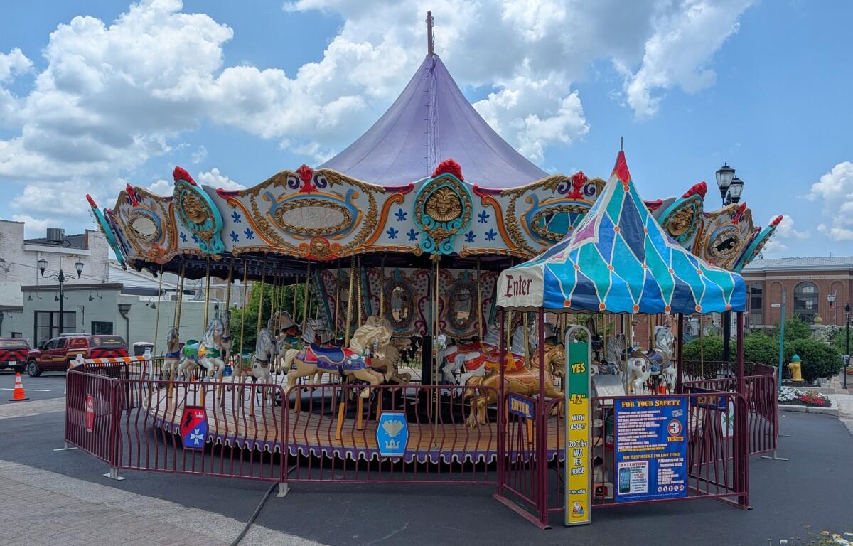 Merry-go-round set up at Downtown Commons on July 2, 2026, in preparation for Fourth of July celebrations this weekend. (Chris Smith)