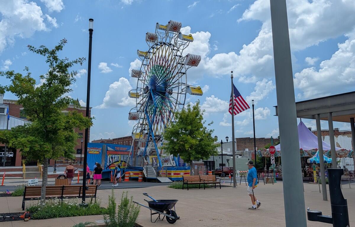 Ferris wheel set up at Downtown Commons on July 2, 2026, in preparation for Fourth of July celebrations this weekend. (Chris Smith)