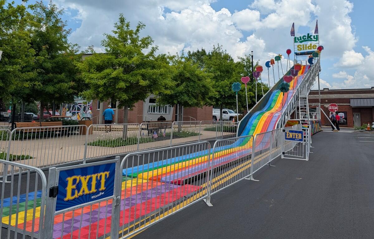 Slide set up at Downtown Commons on July 2, 2026, in preparation for Fourth of July celebrations this weekend. (Chris Smith)