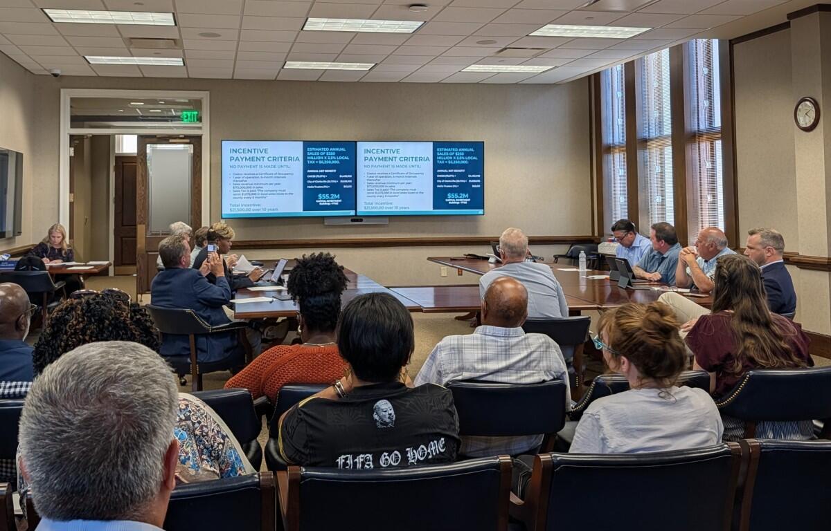 The EDC and IDB present the proposed Costco incentive package to the Montgomery County Budget Committee on July 23, 2026. (Chris Smith)
