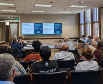 The EDC and IDB present the proposed Costco incentive package to the Montgomery County Budget Committee on July 23, 2026. (Chris Smith)