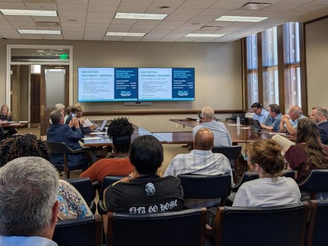 The EDC and IDB present the proposed Costco incentive package to the Montgomery County Budget Committee on July 23, 2026. (Chris Smith)