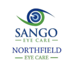 Logo for SANGO Eye Care and Northfield Eye Care featuring a stylized blue and green eye graphic above the company names.