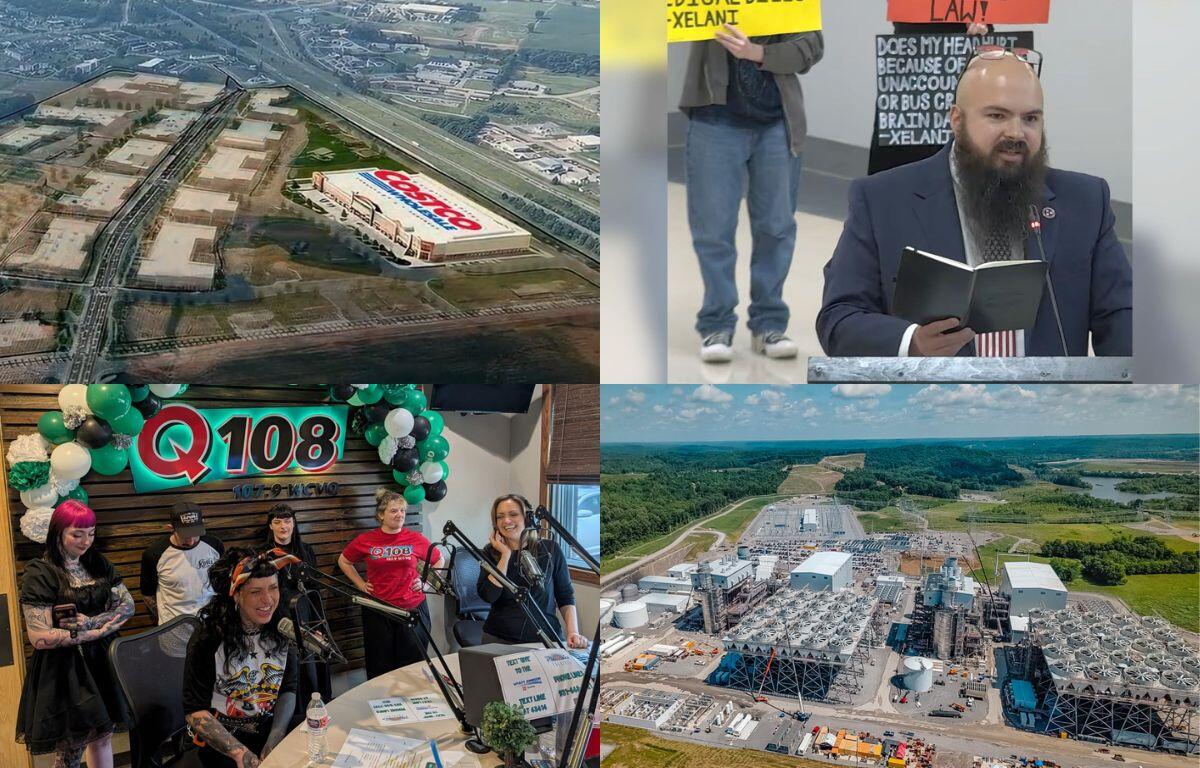 Clockwise from the top left, Costco plans, School Board meeting, TVA natural gas plant, Q-Up the Classroom.