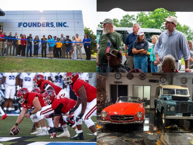 Clockwise from the top left, Founders Inc., Lone Oak Picnic, Clarksville Throttle museum, APSU football.
