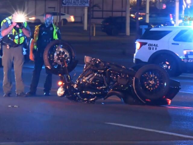 A motorcycle and car crashed on Providence Boulevard on July 29, 2026. (Enrique Hernandez, Dash 10 Media)