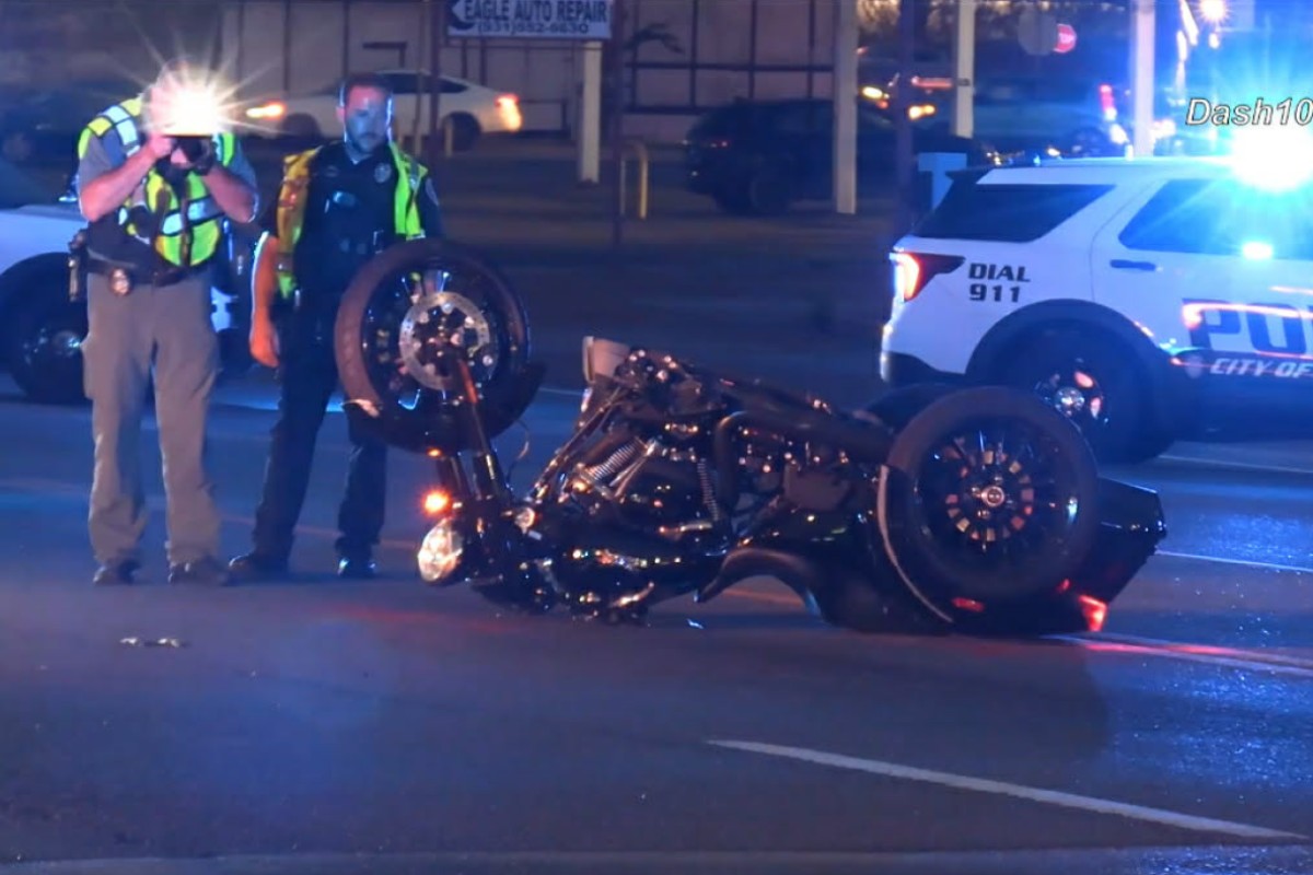 A motorcycle and car crashed on Providence Boulevard on July 29, 2026. (Enrique Hernandez, Dash 10 Media)