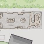 The first concept design for the Bel-Aire Skatepark. Including a fun box, a bowl and half pipe, and four staging areas (Clarksville Parks and Rec).