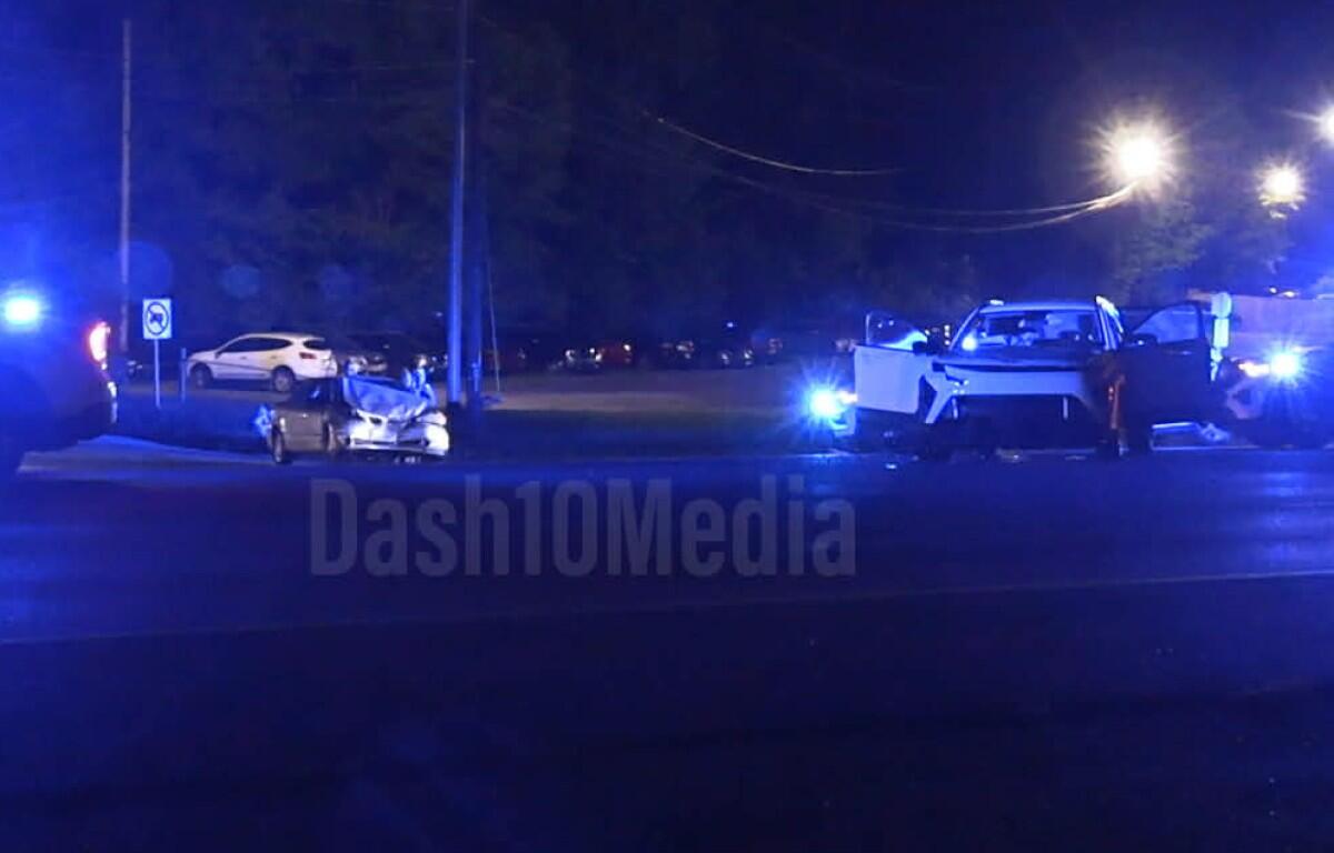 Cars wrecked on Wilma Rudolph Boulevard on Aug. 6, 2026. (Enrique Hernandez, Dash 10 Media)