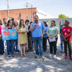 Parents and outside service providers gathered across from the Clarksville-Montgomery County School Board building to voice concerns about new requirements for outside providers working with students in CMCSS schools on August 24, 2026. (Wesley Irvin)