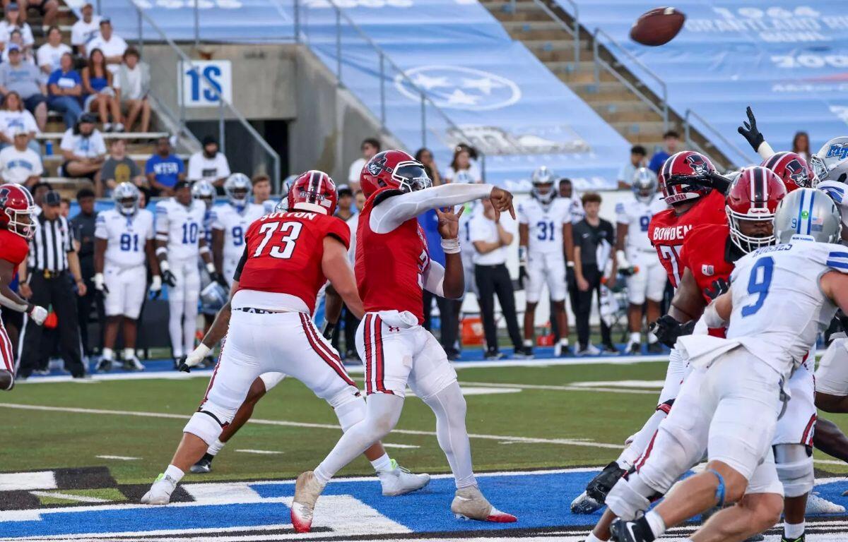 Austin Peay’s football team defeats Middle Tennessee on Aug. 30, 2025. (Preston Ludwick, APSU Athletics.)